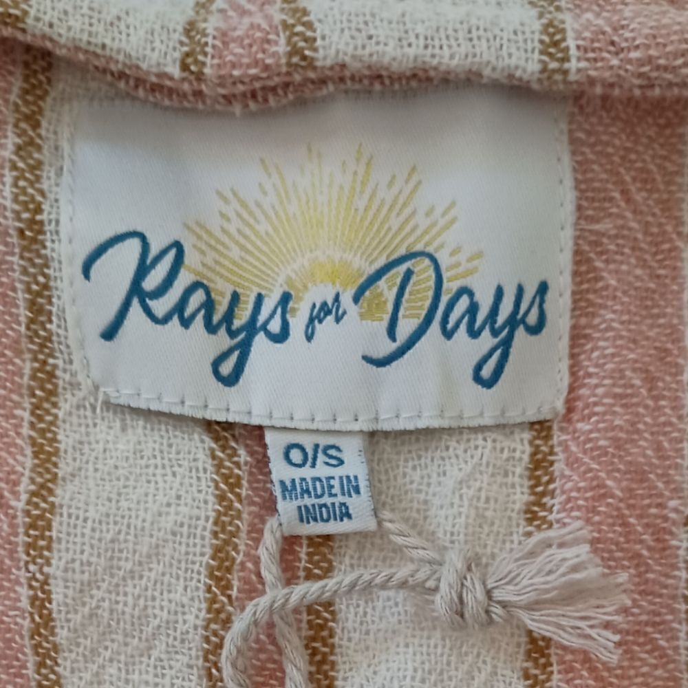 Rays for Days Kimono Cover Up One Size Coral Stripe Fringe Bohemian Beach NEW - Picture 12 of 15